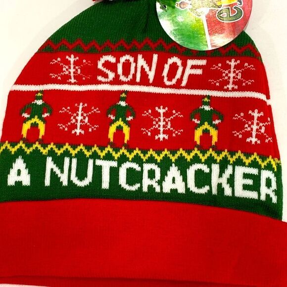 Concept One Son Of A Nutcracker Elf Beanie Hat Knit Cap With Pom Pom Red Green - Picture 3 of 6